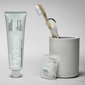 Davids Essential Whitening Bundle /  nano hydroxyapatite toothpaste + tongue scraper + toothbrush + floss