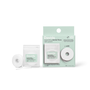 Davids Hydroxi™ expanding dental floss / refillable dispenser + refill / mint / 60m